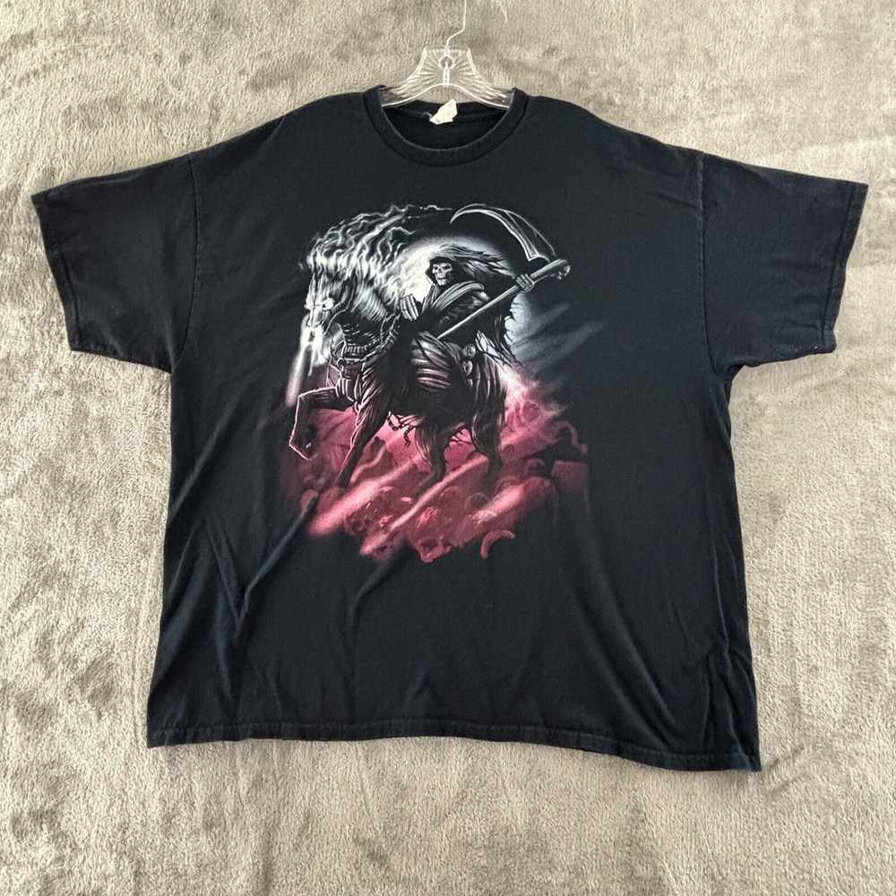 Vintage Y2K Grim Reaper Horseback T-Shirt Mens 2XL Black Short Sleeve Gildan